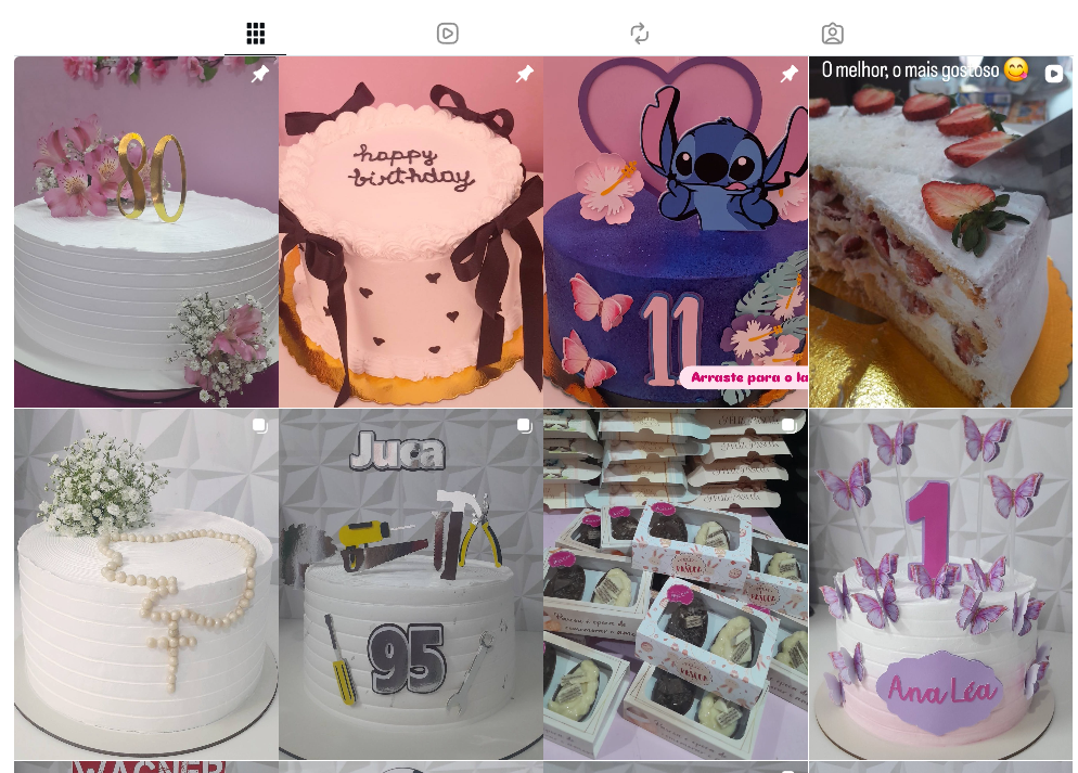 Galeria com bolos e doces artesanais da Delícias da Beth